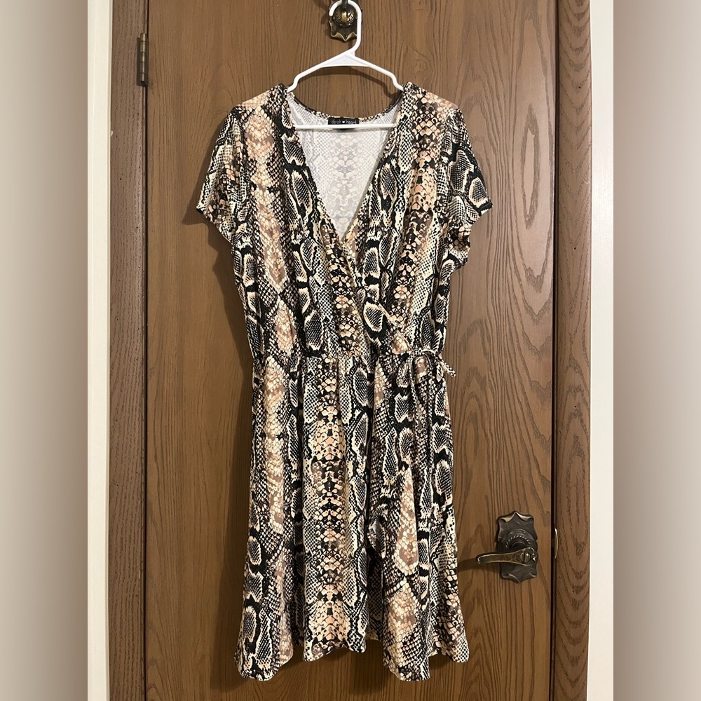 *WORN ONCE* Derek Heart Snake Print Faux Wrap Midi Dress